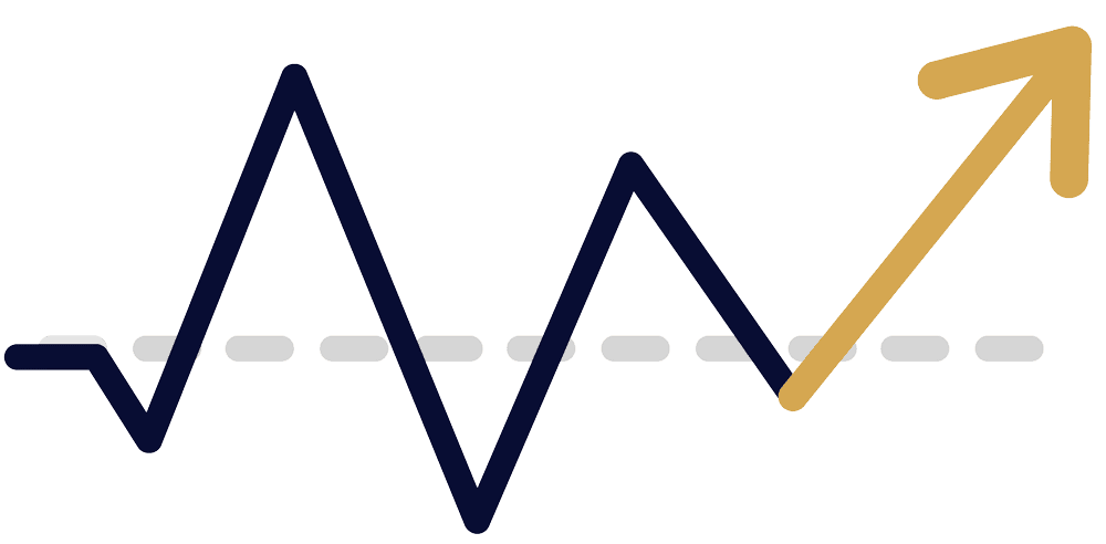 Stylized rising line graph ending in a gold upward arrow.